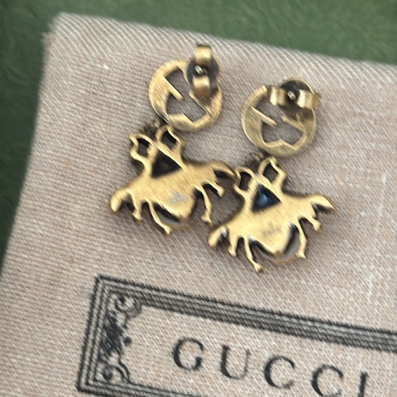 NWT AUTH Gucci Gold and Rhinestone Bee Earrings - Picture 9 of 10